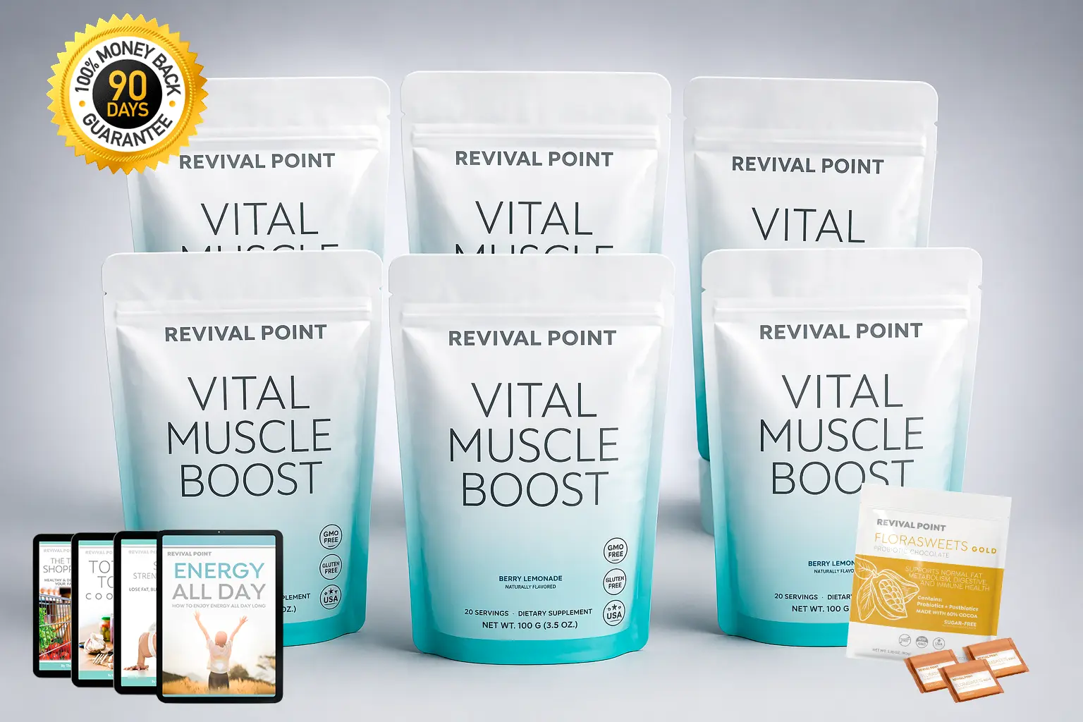 Vital Muscle Boost six bag supply with bonus gifts
